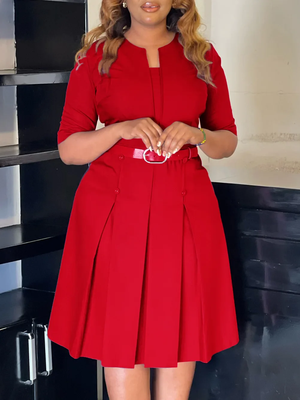 Plus-Size Autumn Midi Dress - SCFUDI