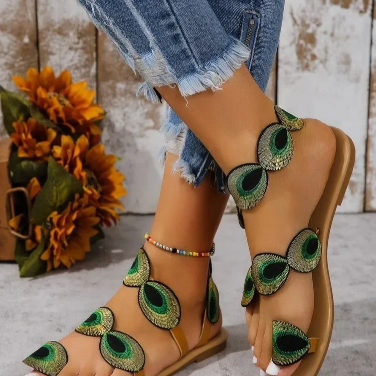Peacock Feather Flat Sandals - SCFUDI