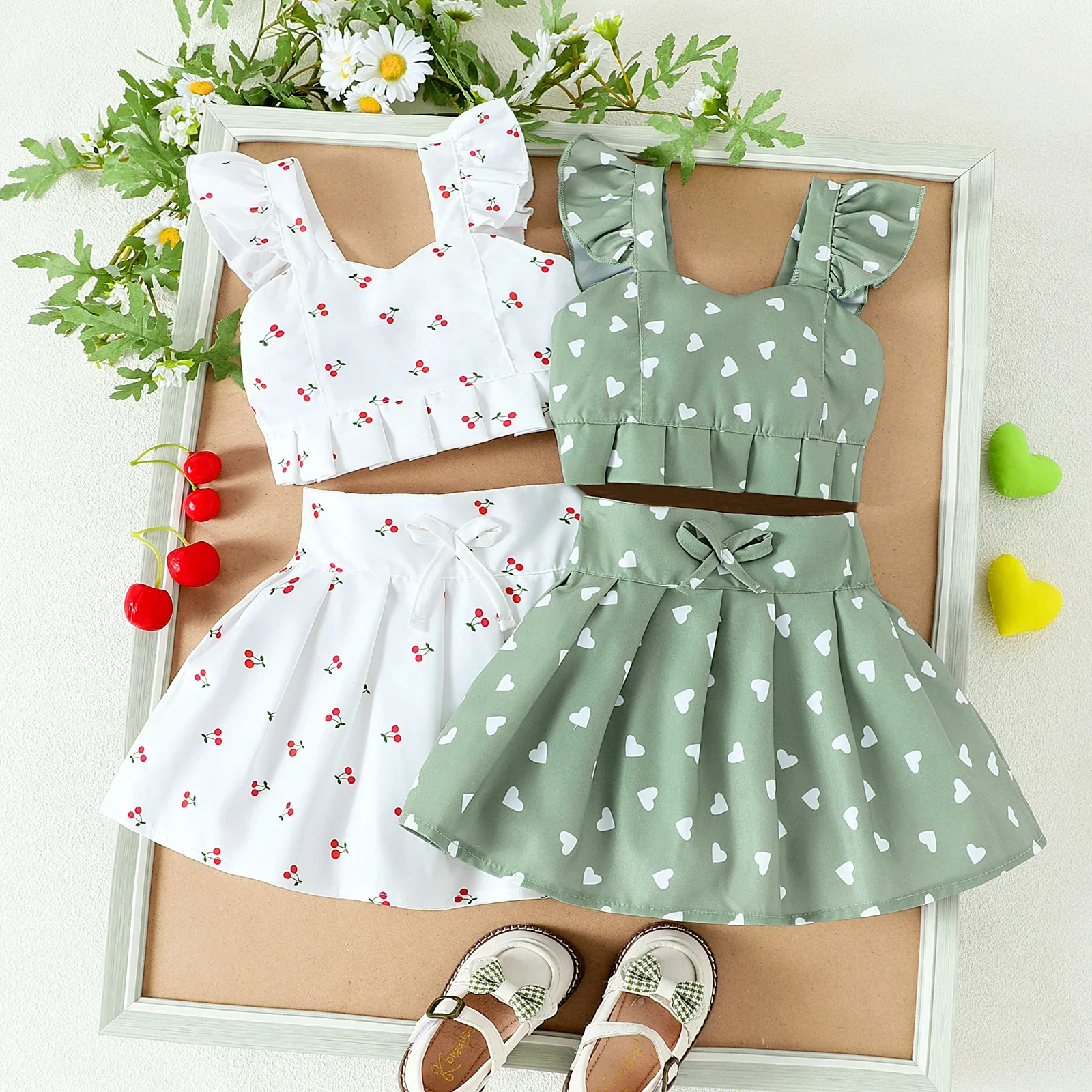 Baby Girl Cherry Heart Top & Skirt Set - SCFUDI