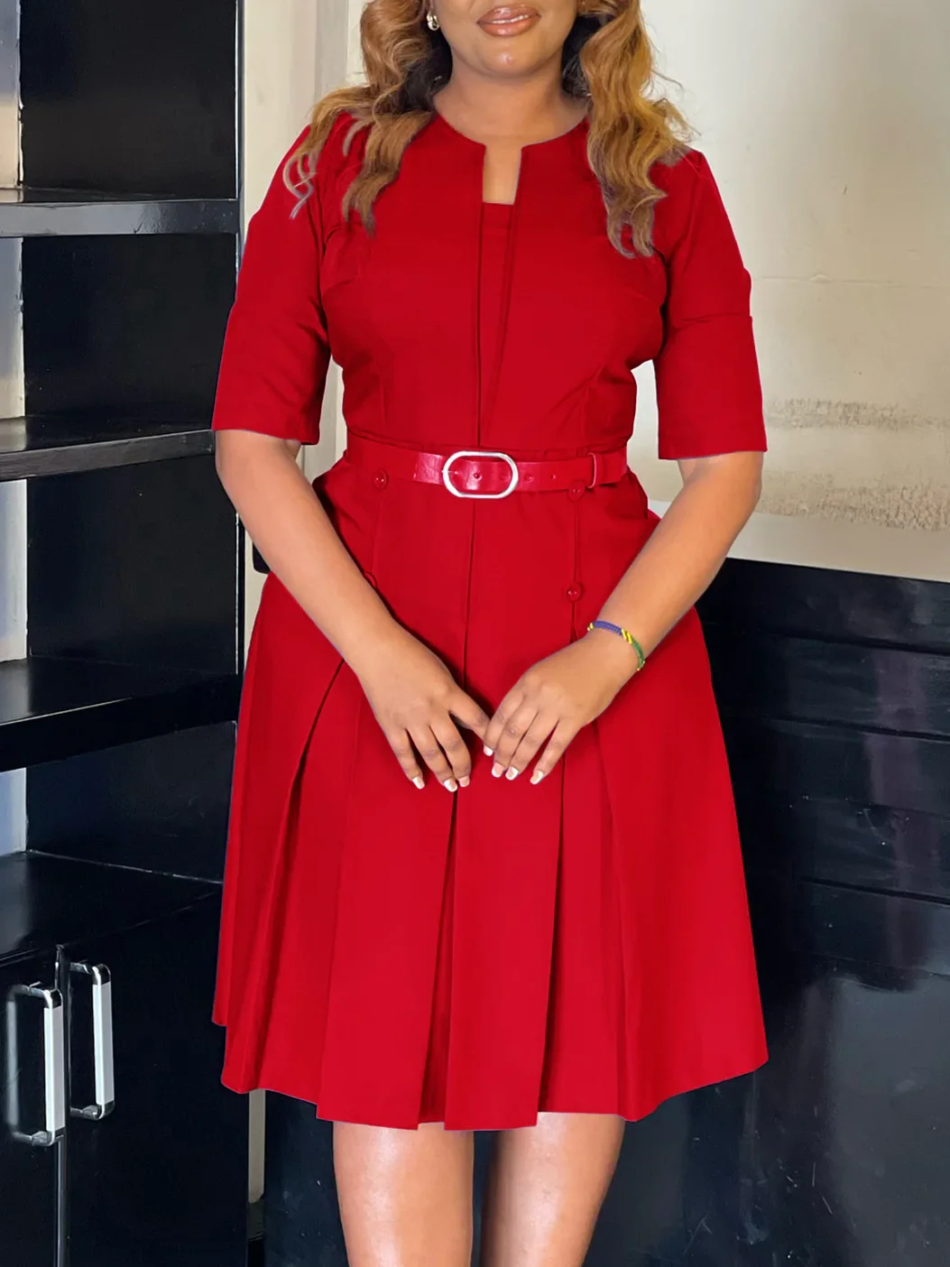 Plus-Size Autumn Midi Dress - SCFUDI