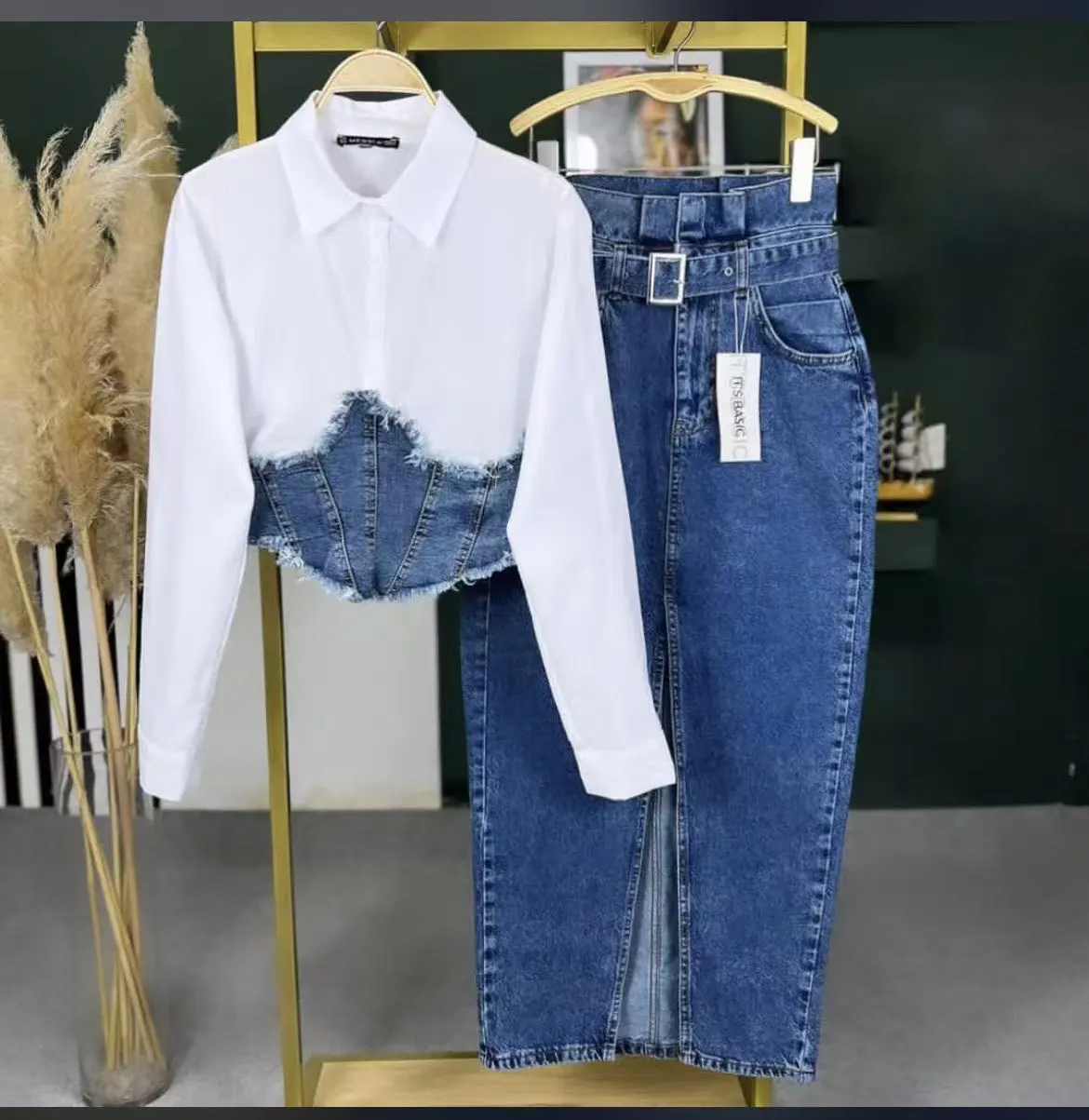 Women Patchwork Denim Outfit - SCFUDI