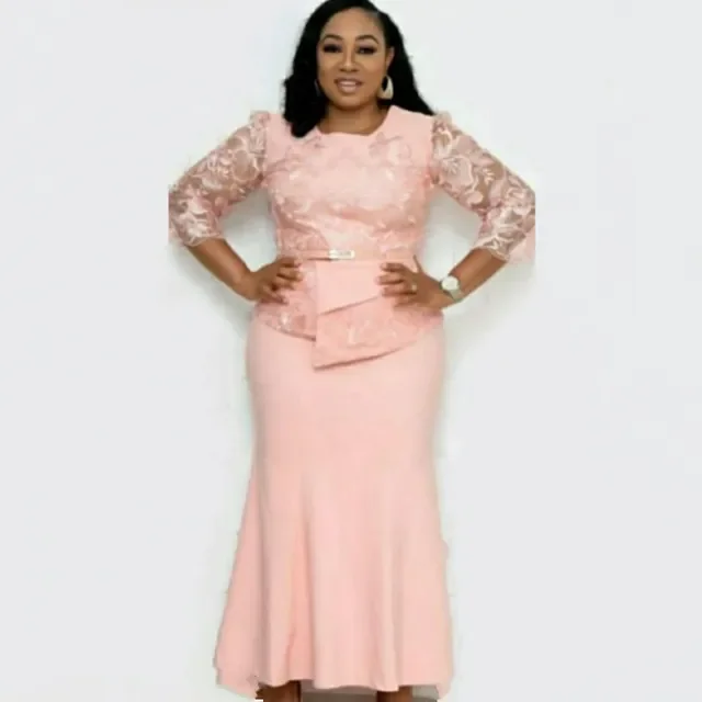 Plus Size Lace Patchwork Maxi Dress - SCFUDI