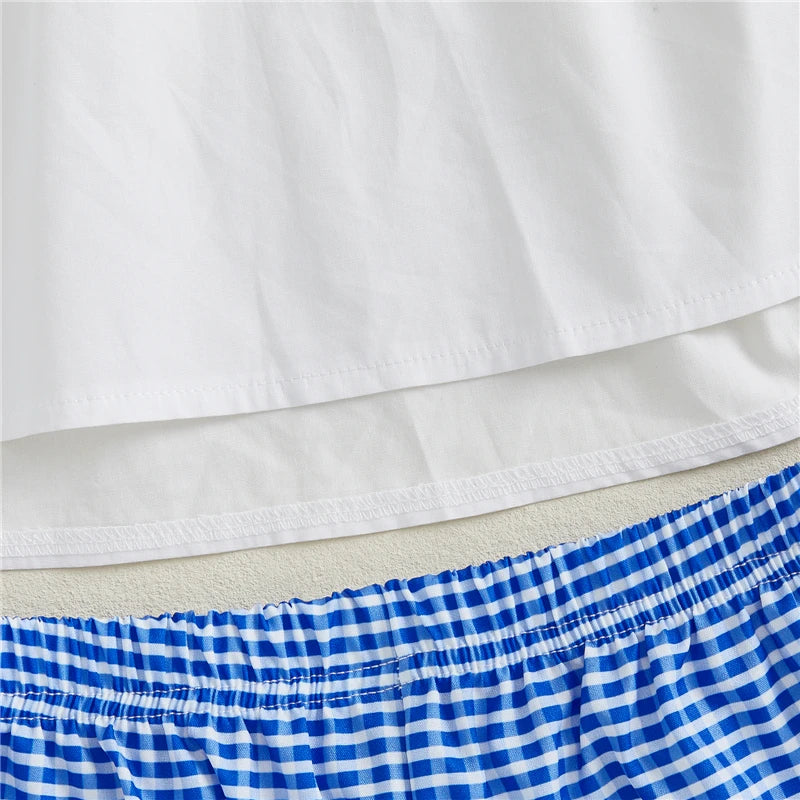 Baby Girl Summer Outfit Set – Apple Embroidery Top & Plaid Shorts - SCFUDI