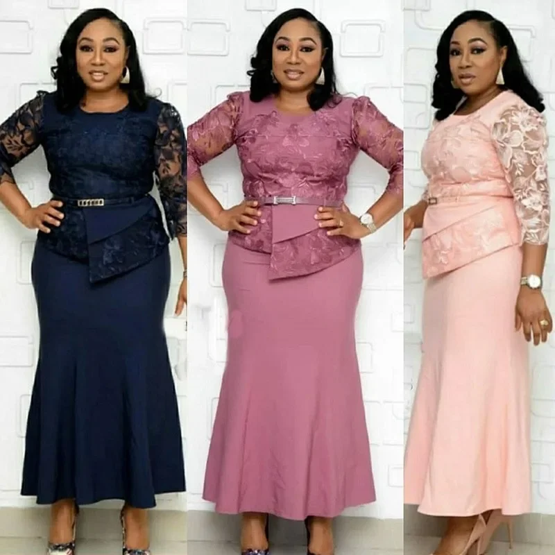 Plus Size Lace Patchwork Maxi Dress - SCFUDI