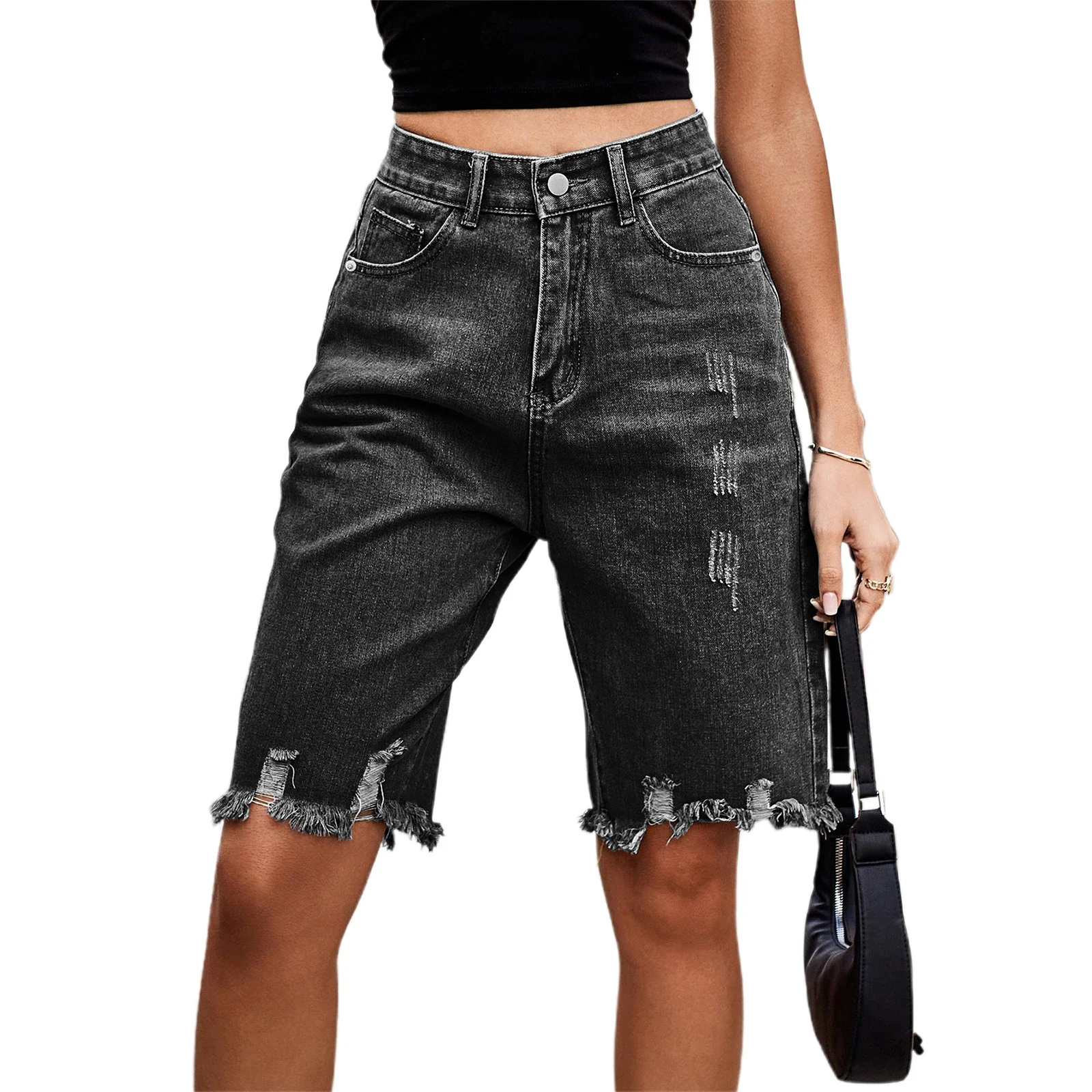Women’s Ripped Denim Shorts - SCFUDI