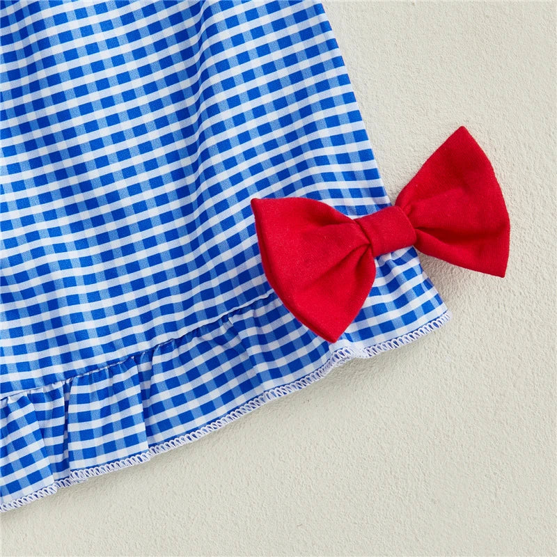 Baby Girl Summer Outfit Set – Apple Embroidery Top & Plaid Shorts - SCFUDI