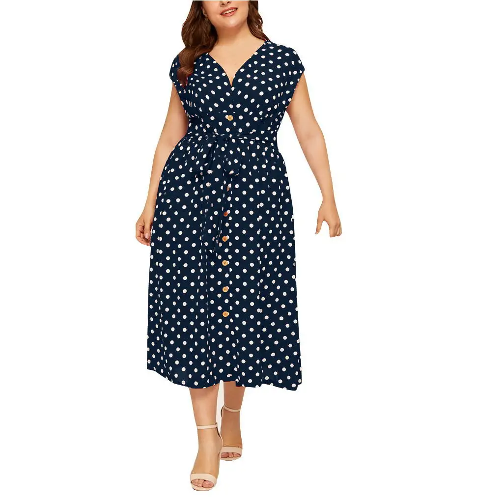 Plus Size Polka Dot Summer Dress - SCFUDI