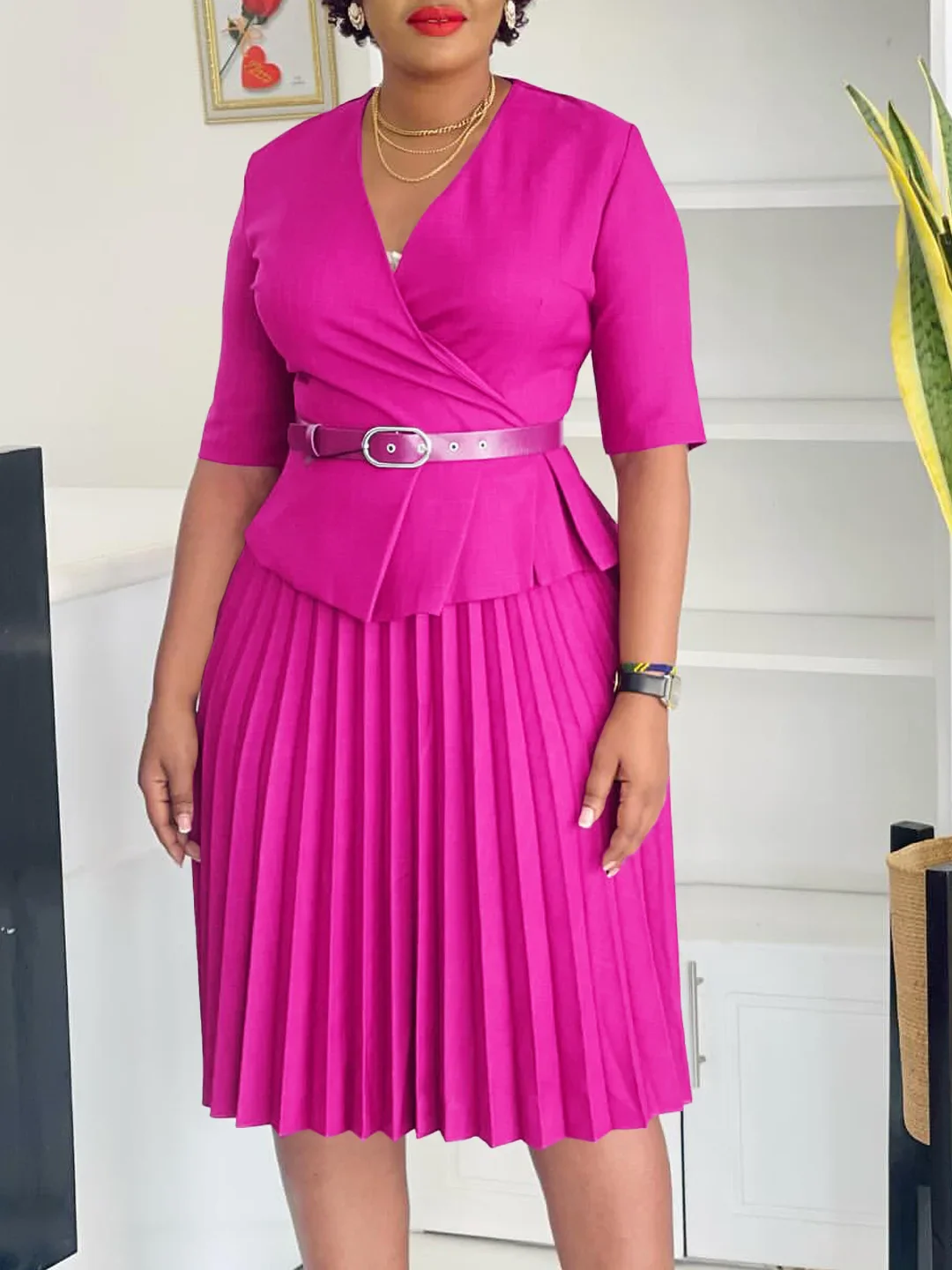 Plus Size Pleated Dress - SCFUDI