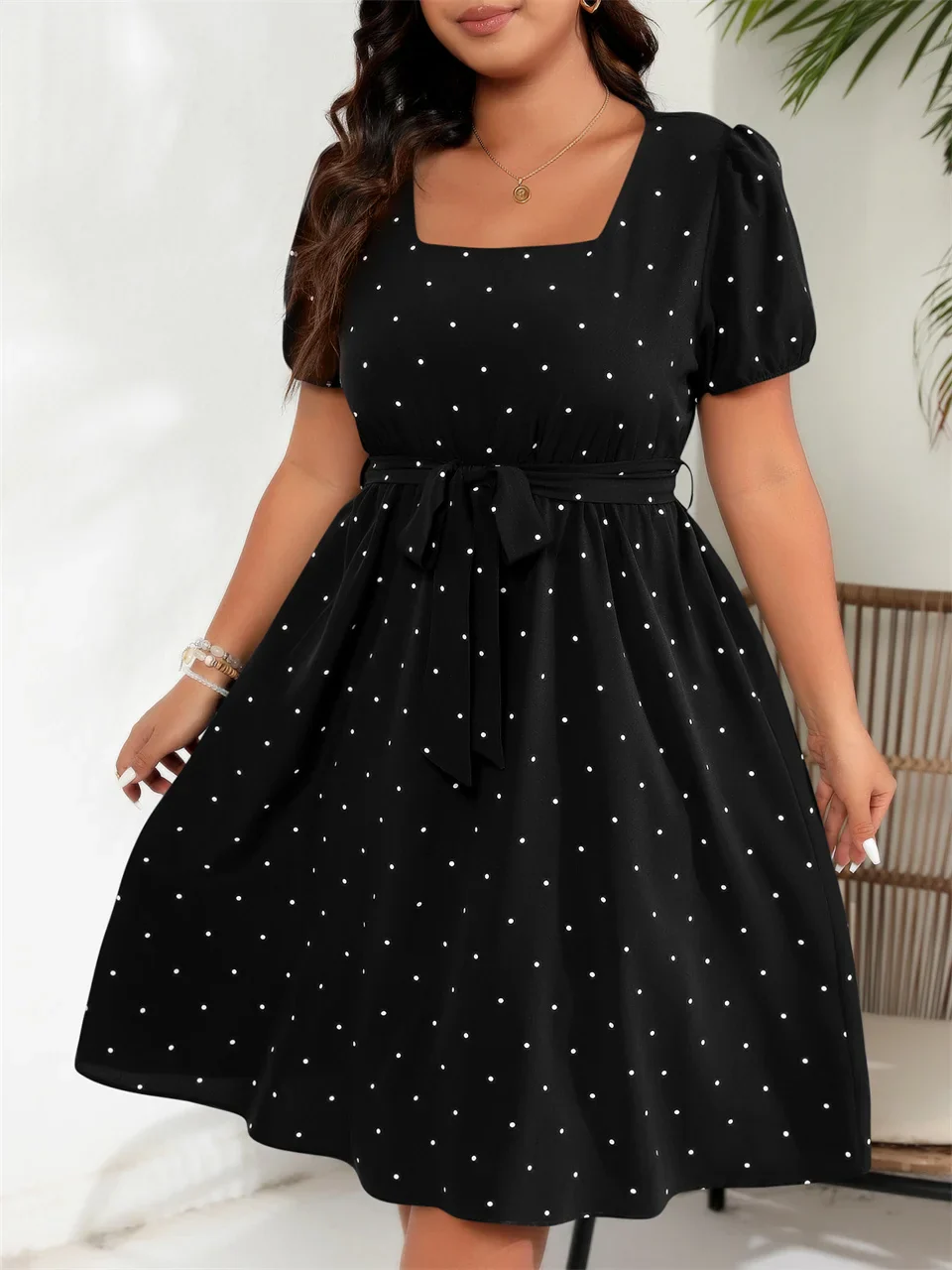 Plus Size Polka Dot Dress - SCFUDI