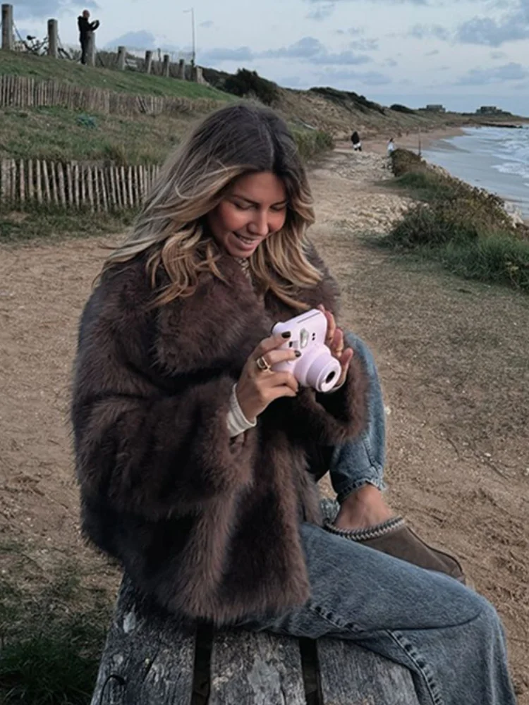 Retro Collar Faux Fur Coat - SCFUDI