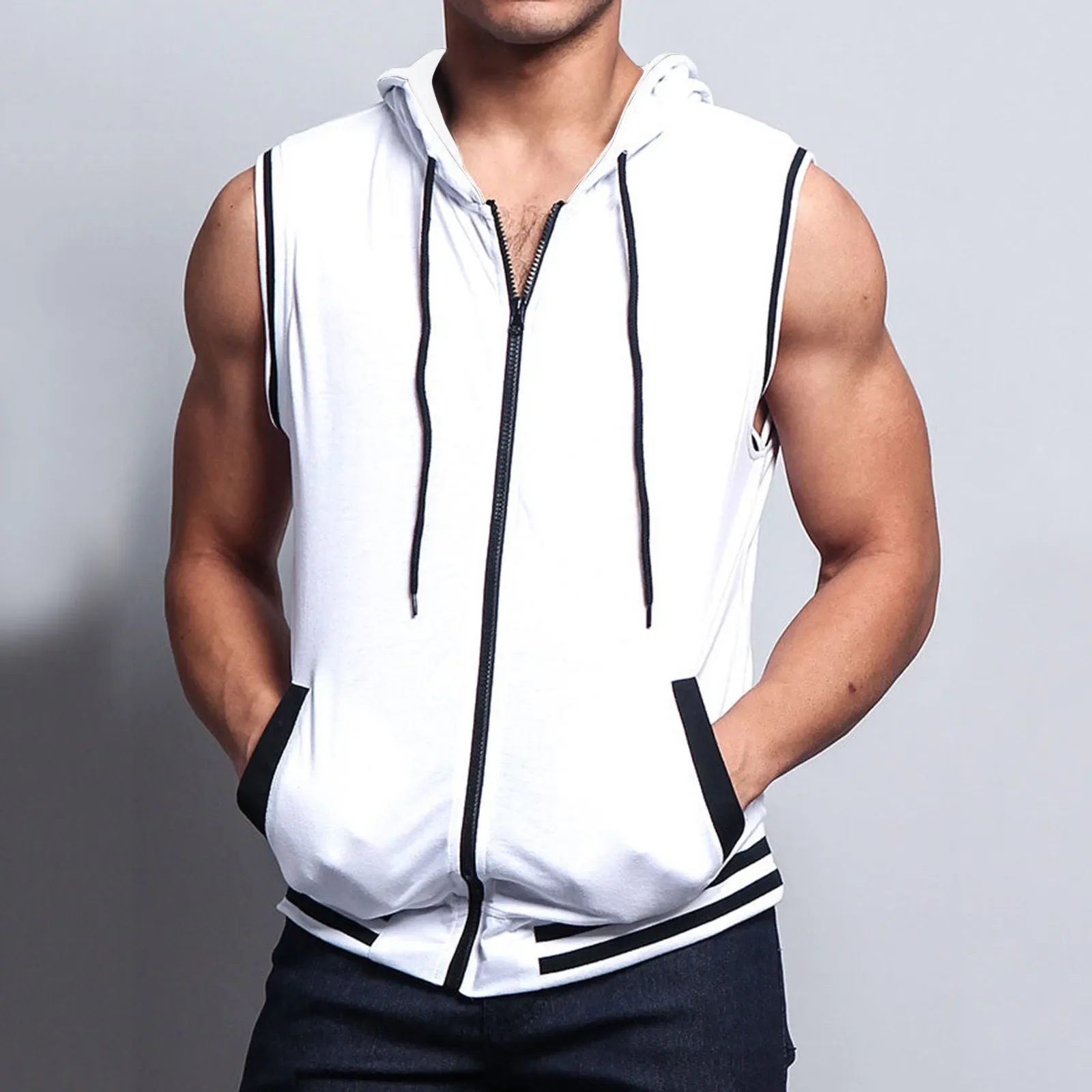 Men Zipper Hoodie Tank Top - SCFUDI