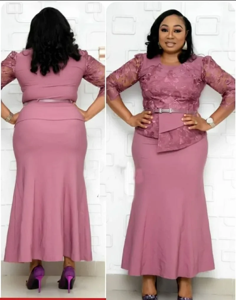 Plus Size Lace Patchwork Maxi Dress - SCFUDI