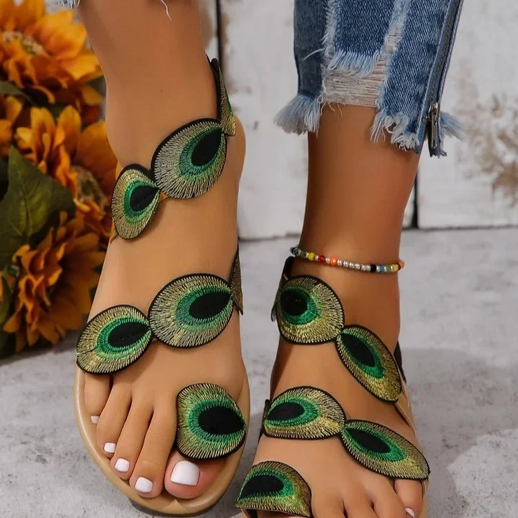 Peacock Feather Flat Sandals - SCFUDI