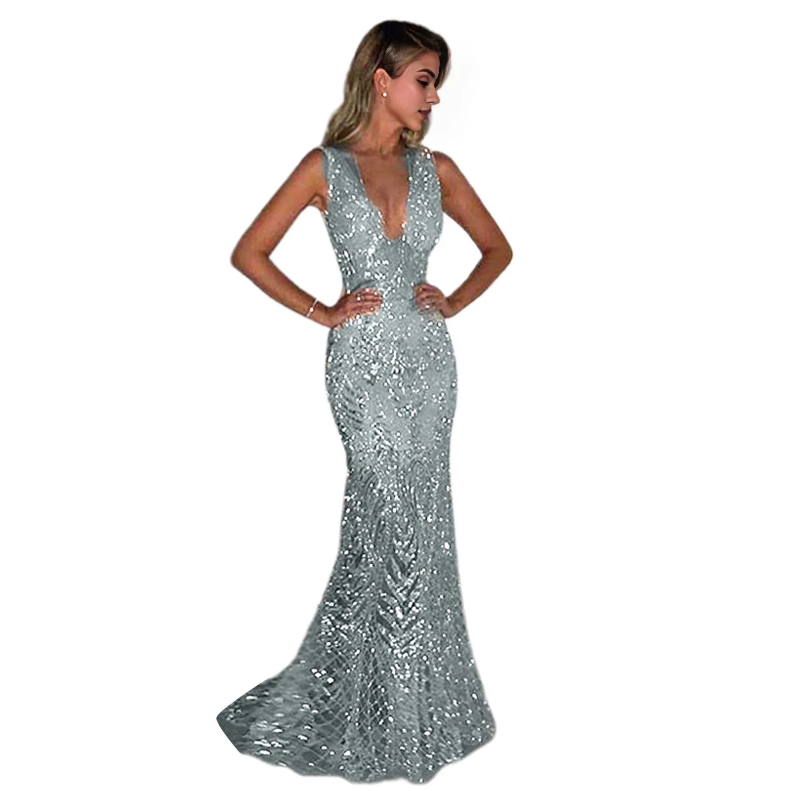 Sequin Mesh Evening Party Dress - SCFUDI