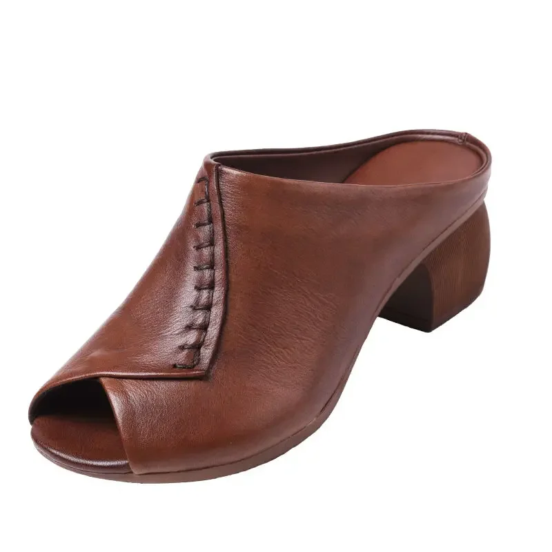 Thick-Heeled Leather Sandals - SCFUDI