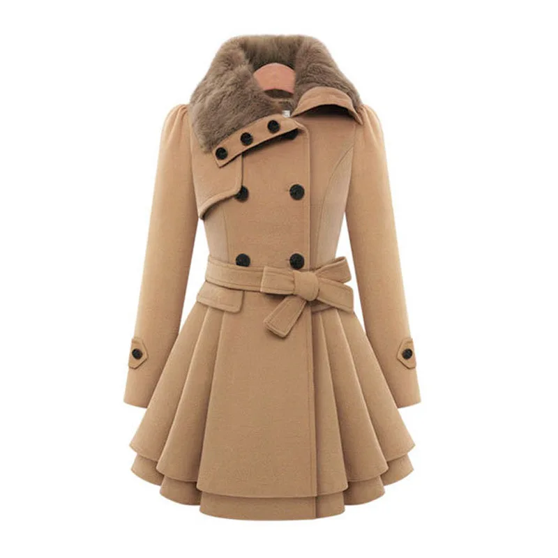 Women Slim Long Tweed Coat - SCFUDI