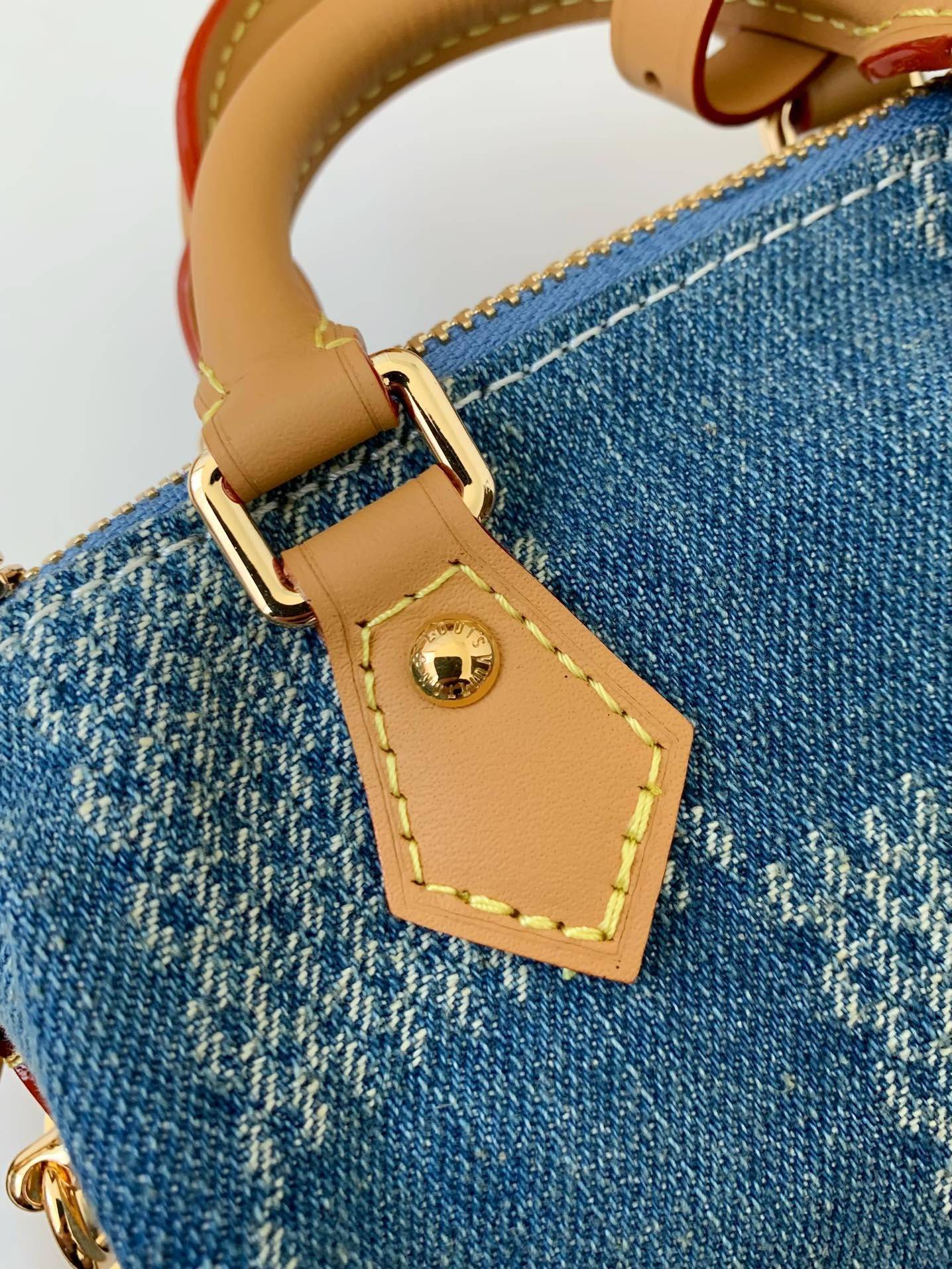 L*V The new SPEEDY 18bandouli ère tannin denim handbag N40682 Size:18*12*10cm