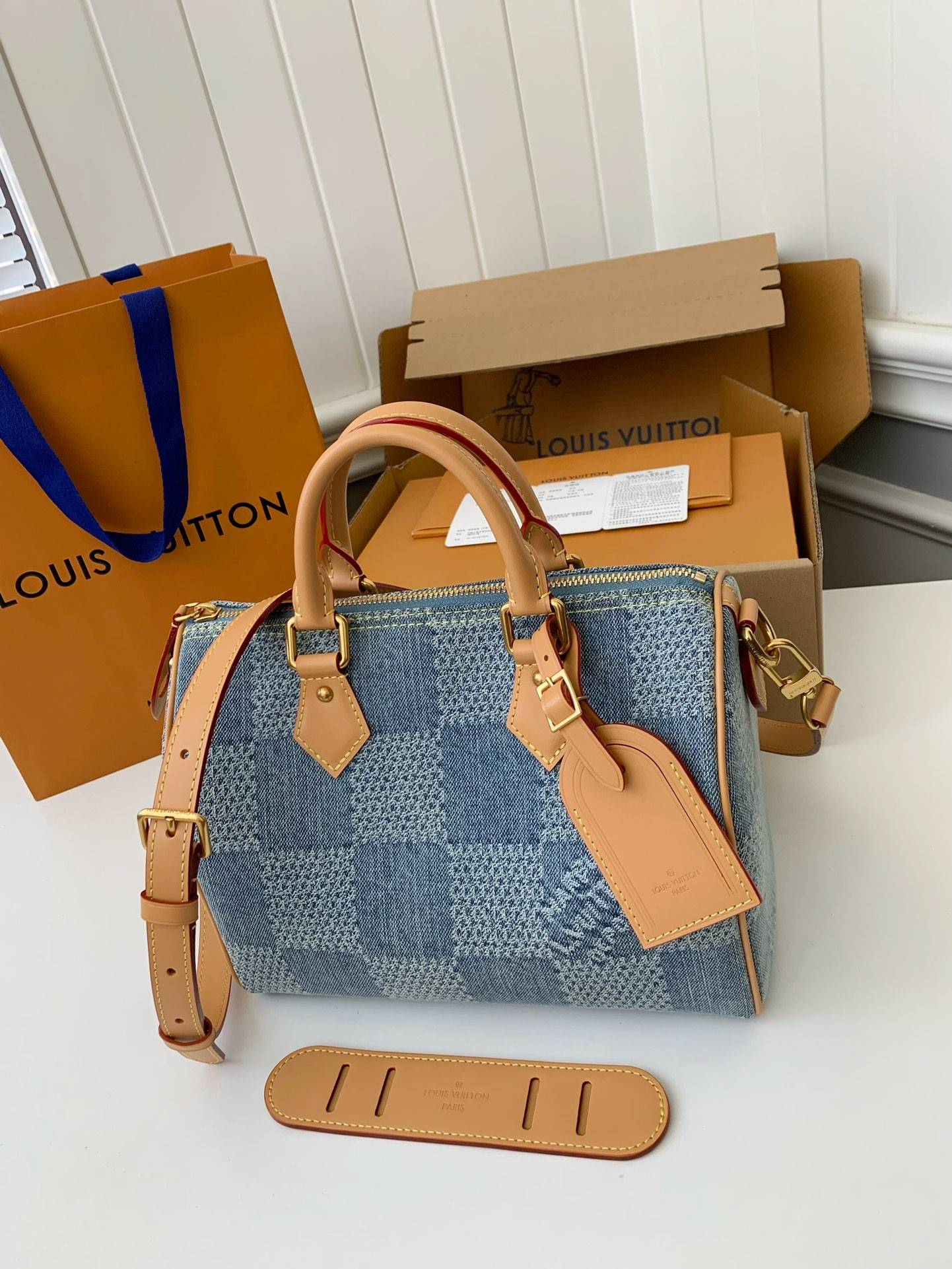 L*V The new SPEEDY 25bandouli ère tannin denim handbag N40700 Size:25*15*15cm