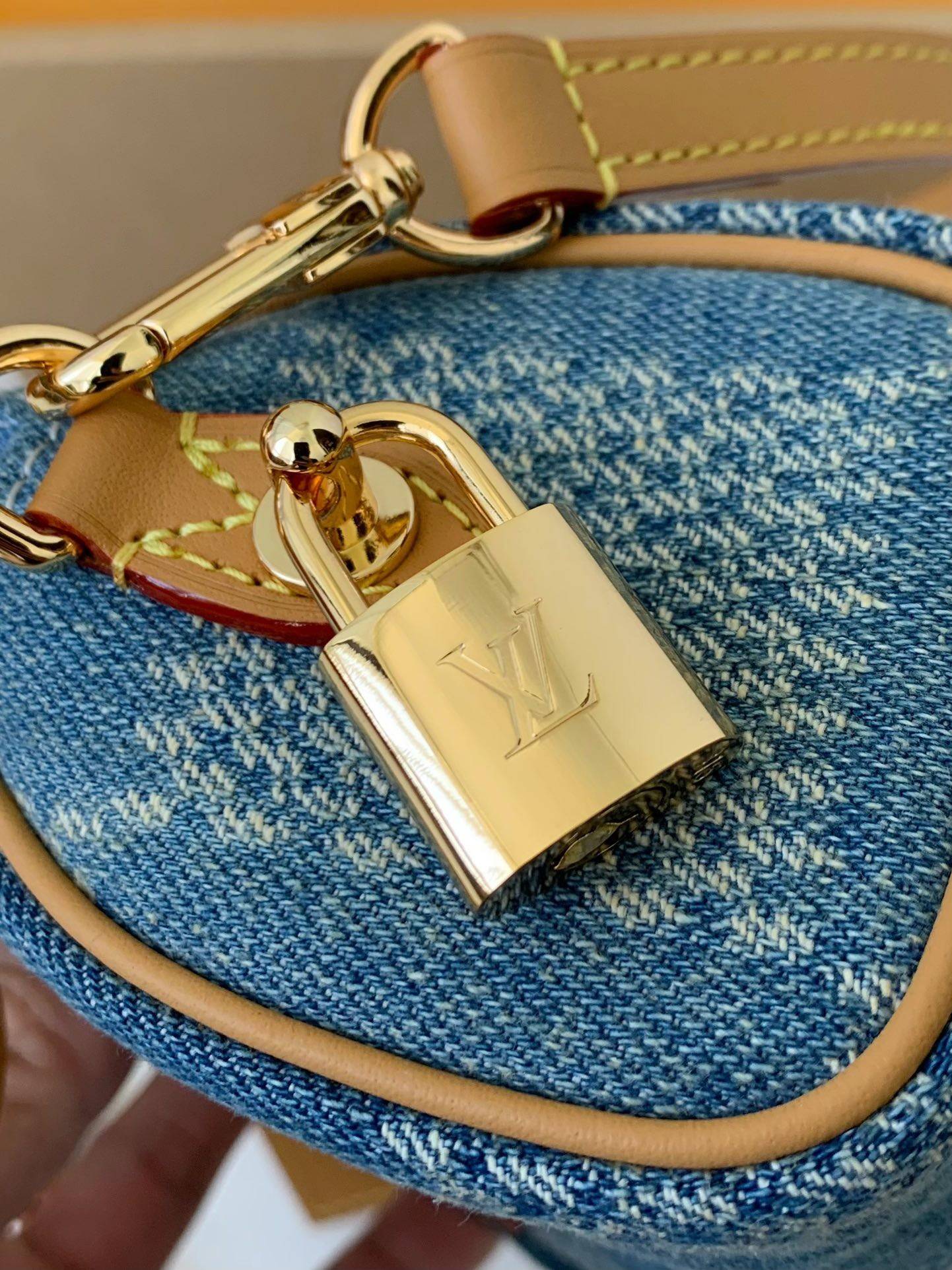 L*V The new SPEEDY 18bandouli ère tannin denim handbag N40682 Size:18*12*10cm
