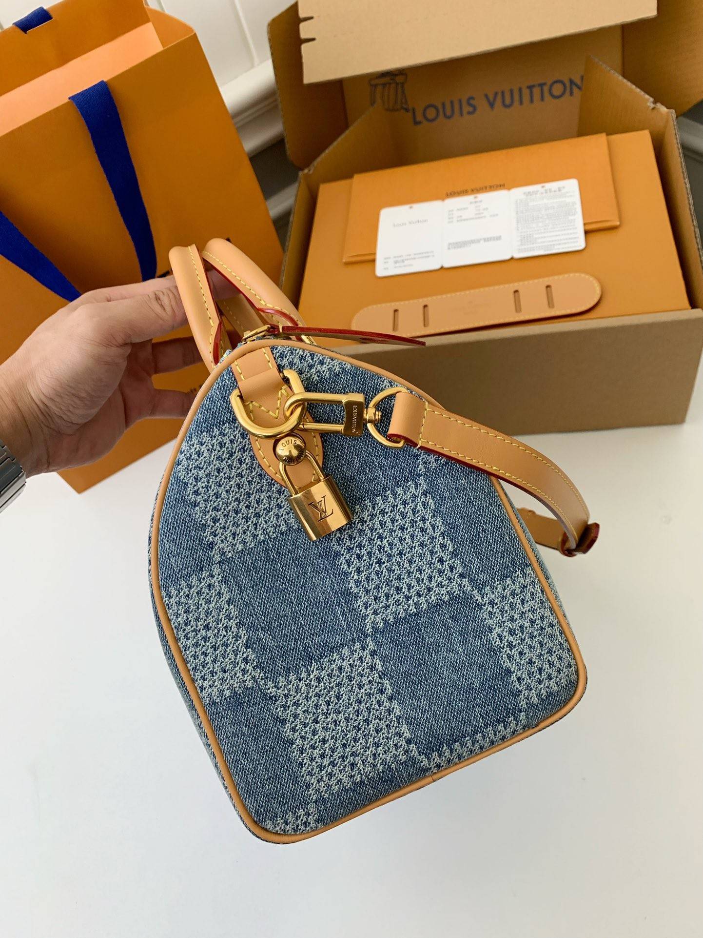 L*V The new SPEEDY 25bandouli ère tannin denim handbag N40700 Size:25*15*15cm