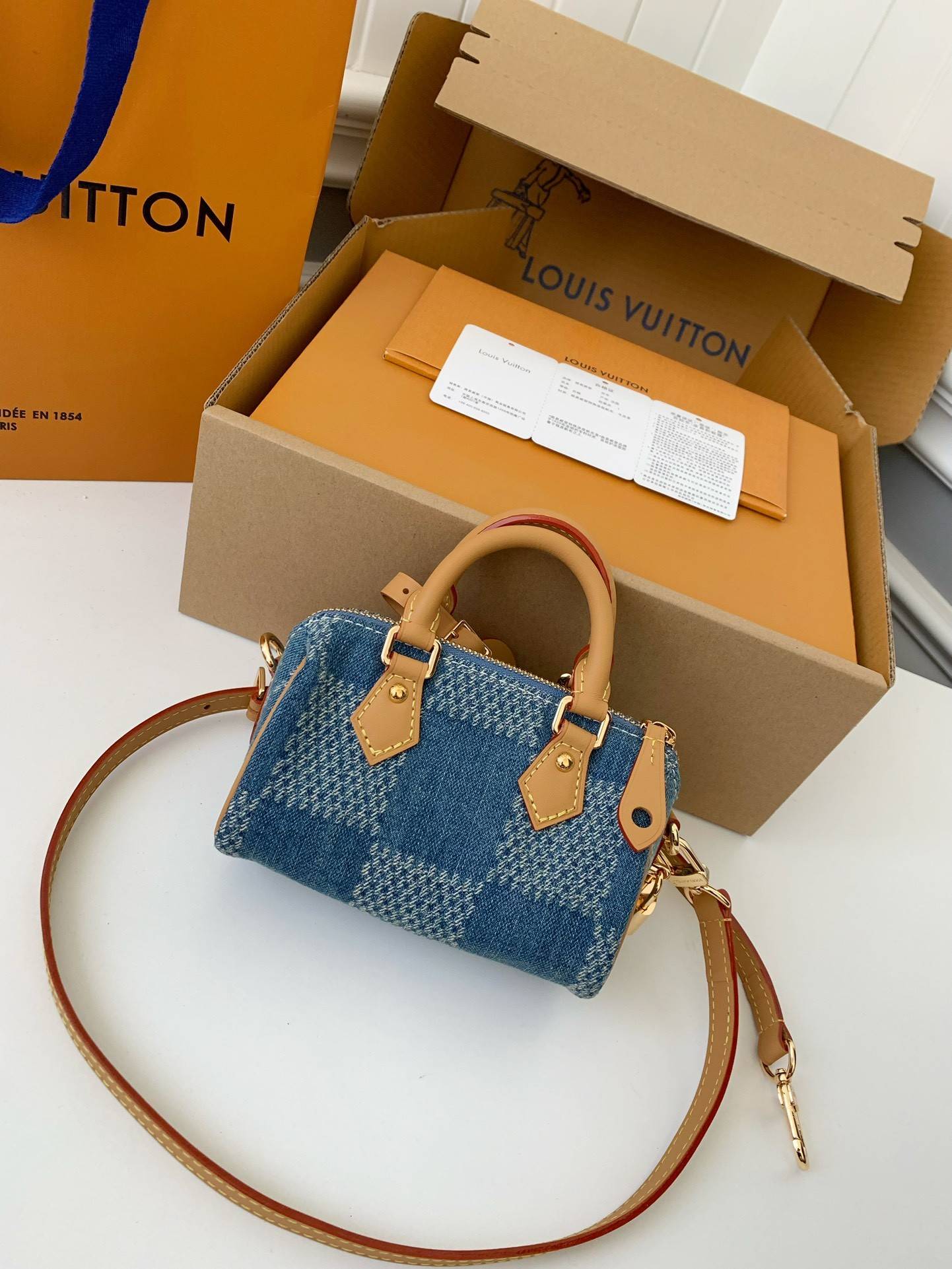 L*V The new SPEEDY 18bandouli ère tannin denim handbag N40682 Size:18*12*10cm