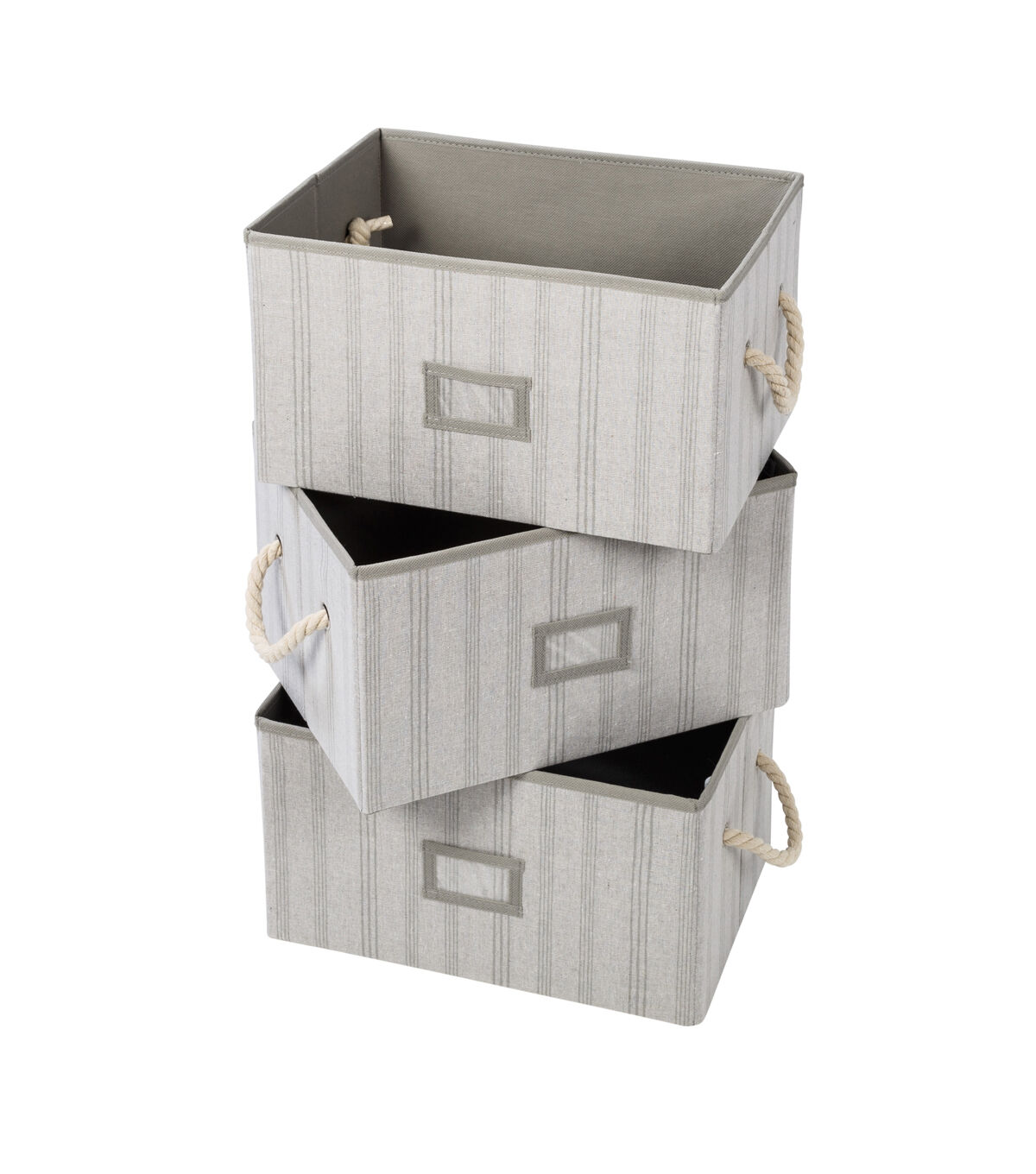 Honey Can Do 14.5 Gray Striped Fabric Storage Bins With Handles 3pk