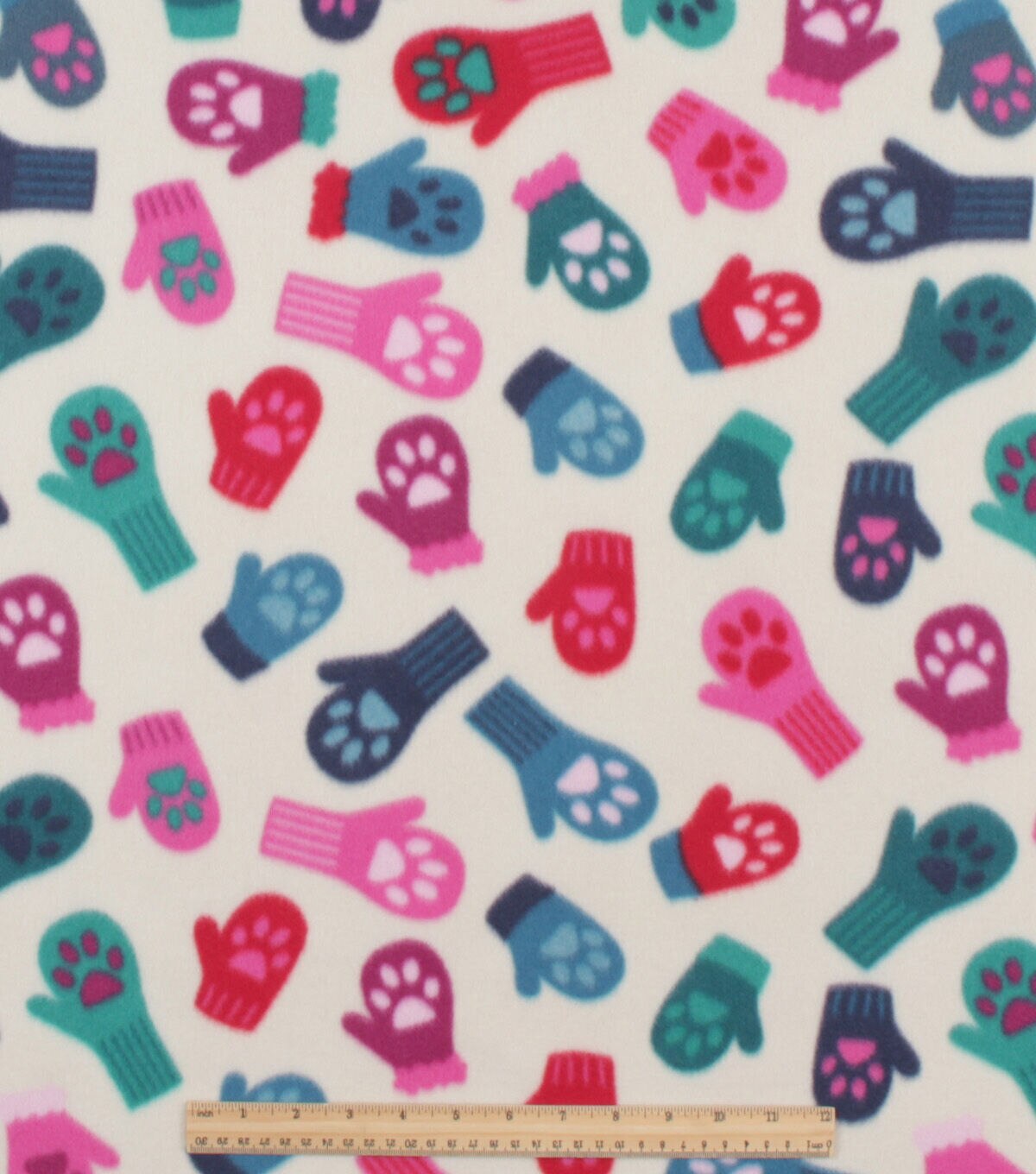 Pink Christmas Paw Mittens Blizzard Fleece Fabric