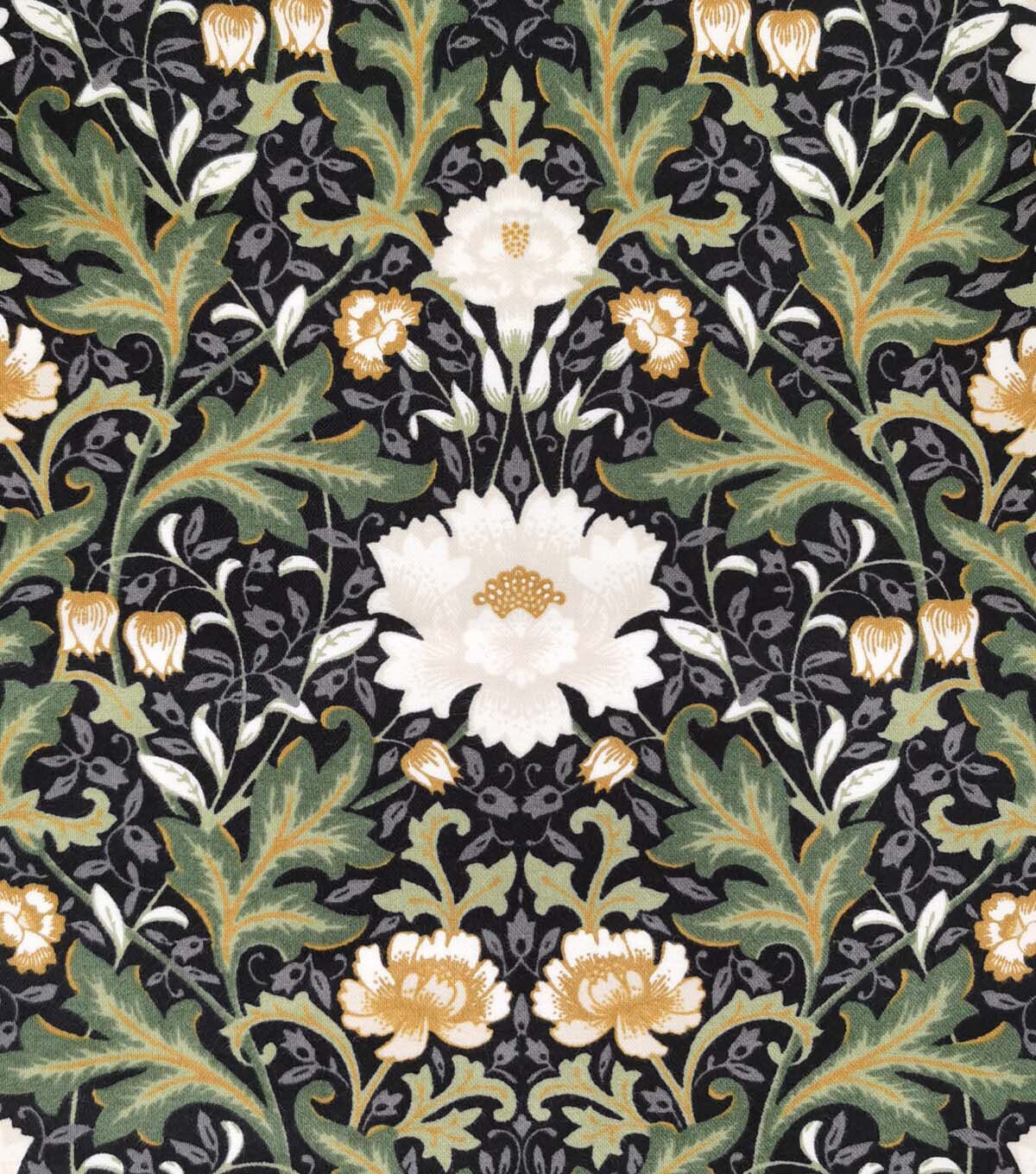 Green & White Symmetric Floral Luxe Flannel Fabric