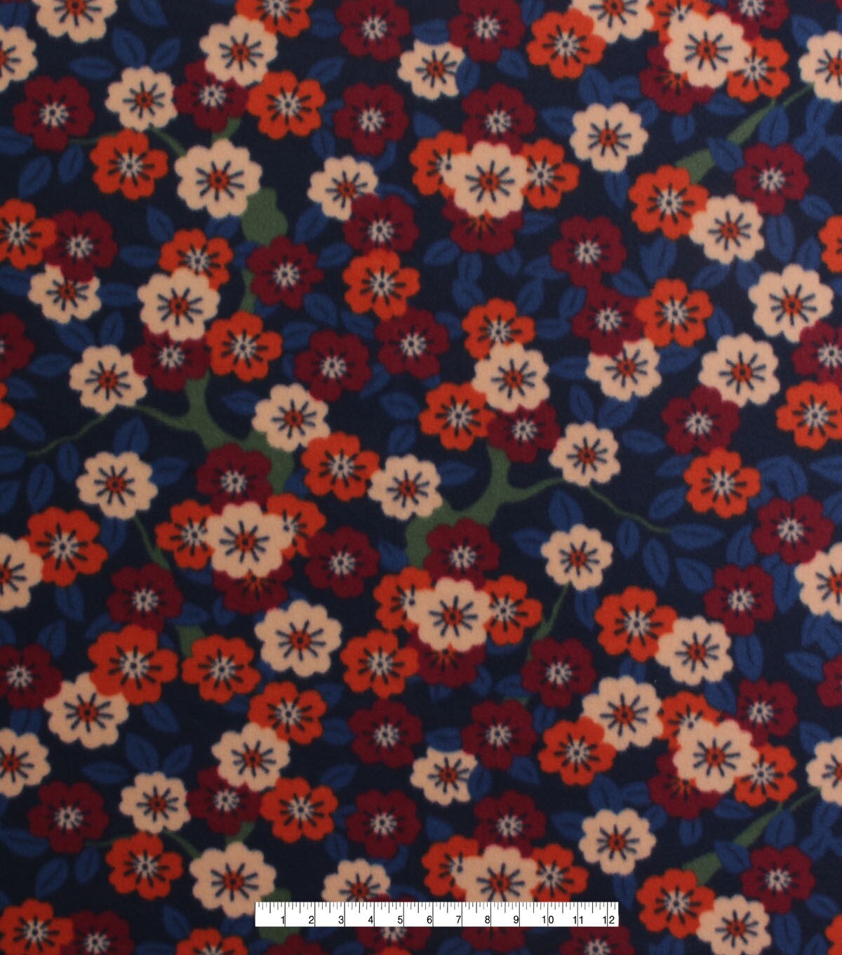 Warm Floral on Navy Blizzard Fleece Fabric