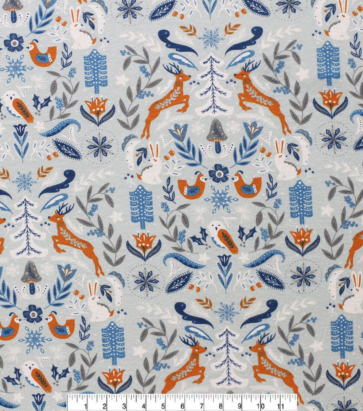 Folk Winter Animals & Leaves Super Snuggle Christmas Flannel Fabric