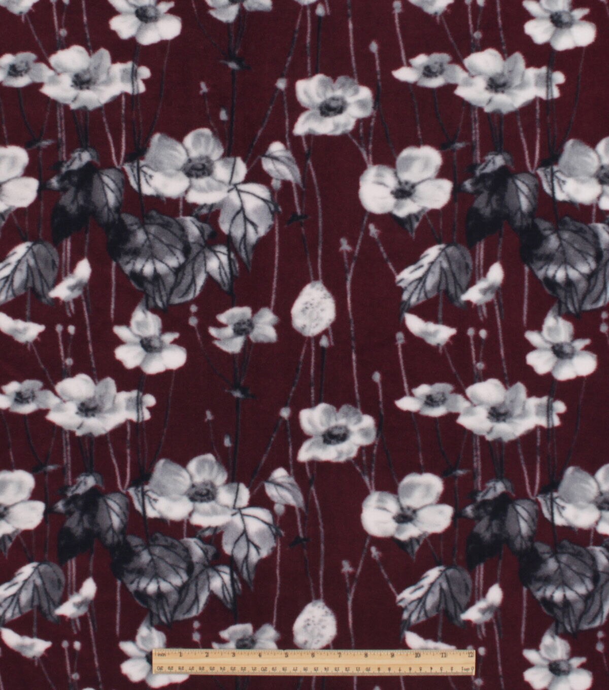 Line Drawn Burgundy Anti Pill Fleece Fabric