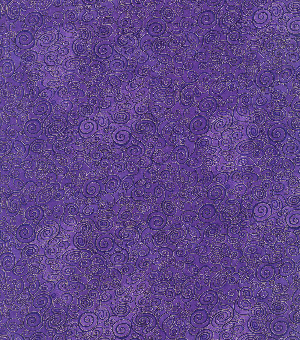Hi Fashion Purple Swirls Premium Metallic Cotton Fabric