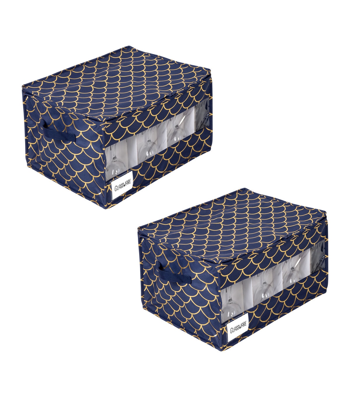 Honey Can Do 18.5 Gold Scallop on Navy Stemware Storage Boxes 2pk