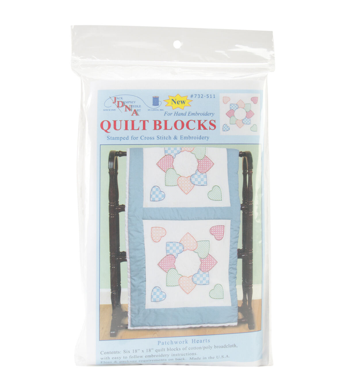 Jack Dempsey Needle Art 18 Patchwork Hearts Stamped Quilt Blocks 6pk