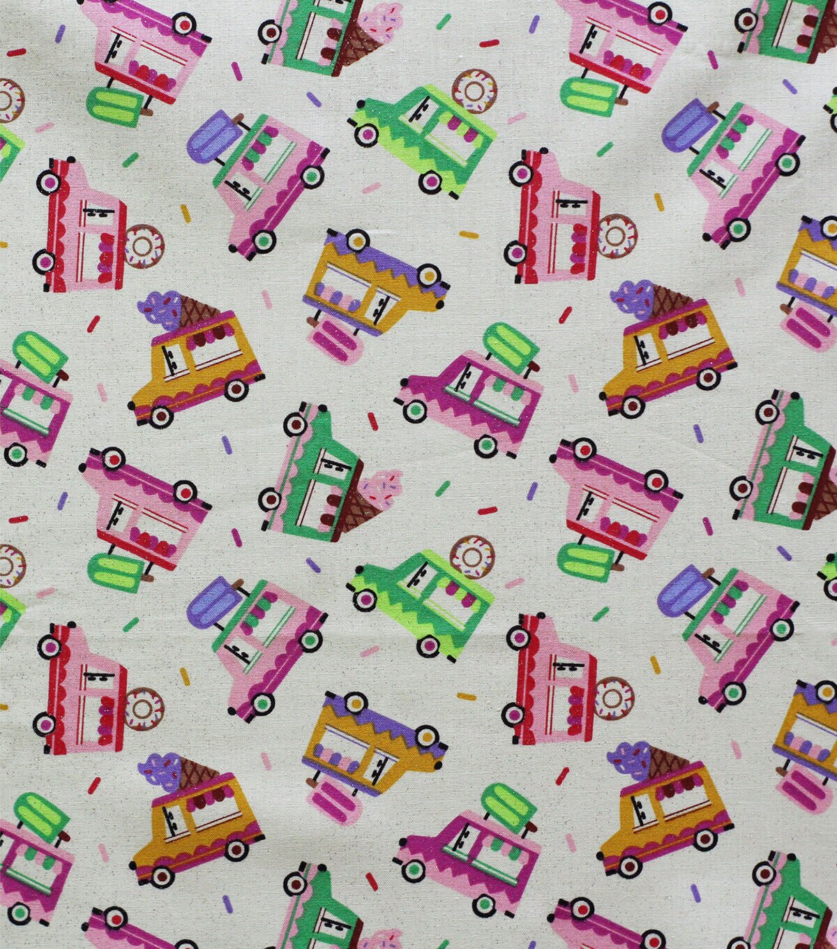 Sweet Treat Food Trucks Novelty Glitter Cotton Fabric