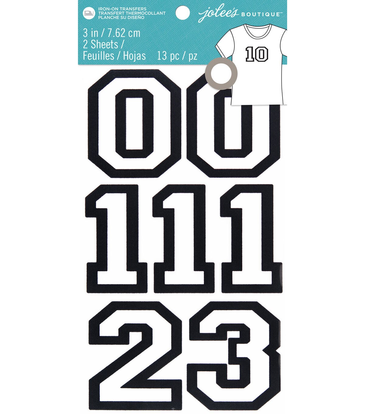 Jolee's Boutique 3 White In & Black Out Iron On Transfer Numbers 13ct