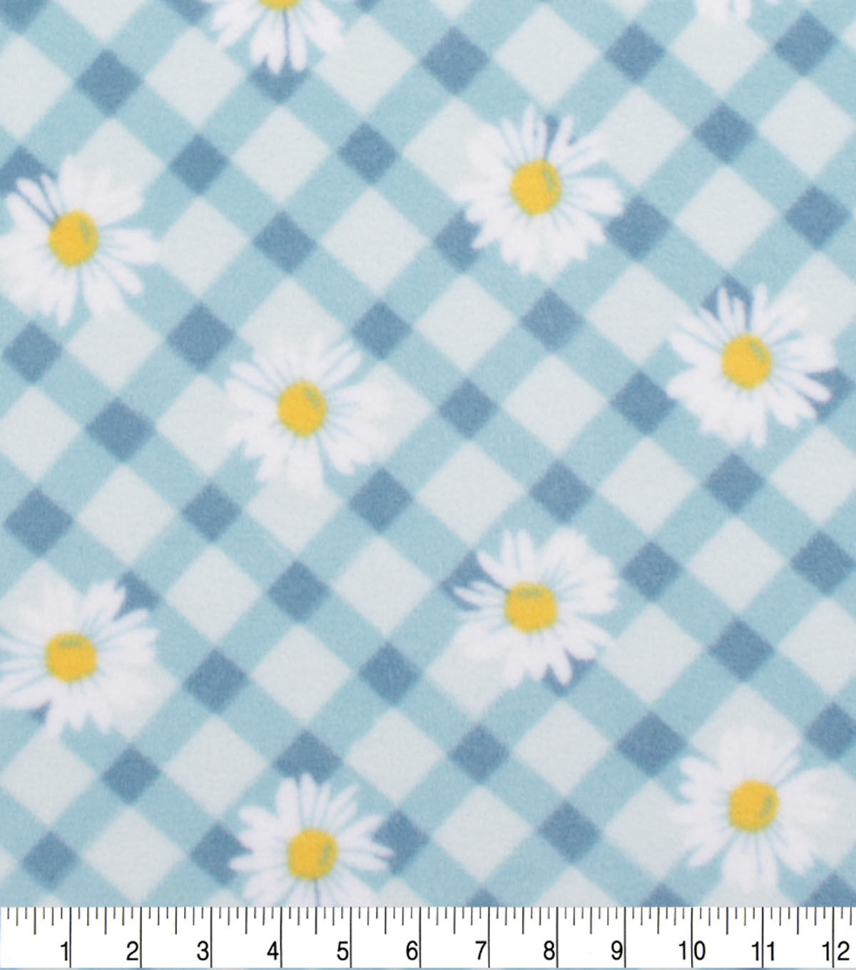 Daisies on Blue Gingham Anti Pill Fleece Fabric
