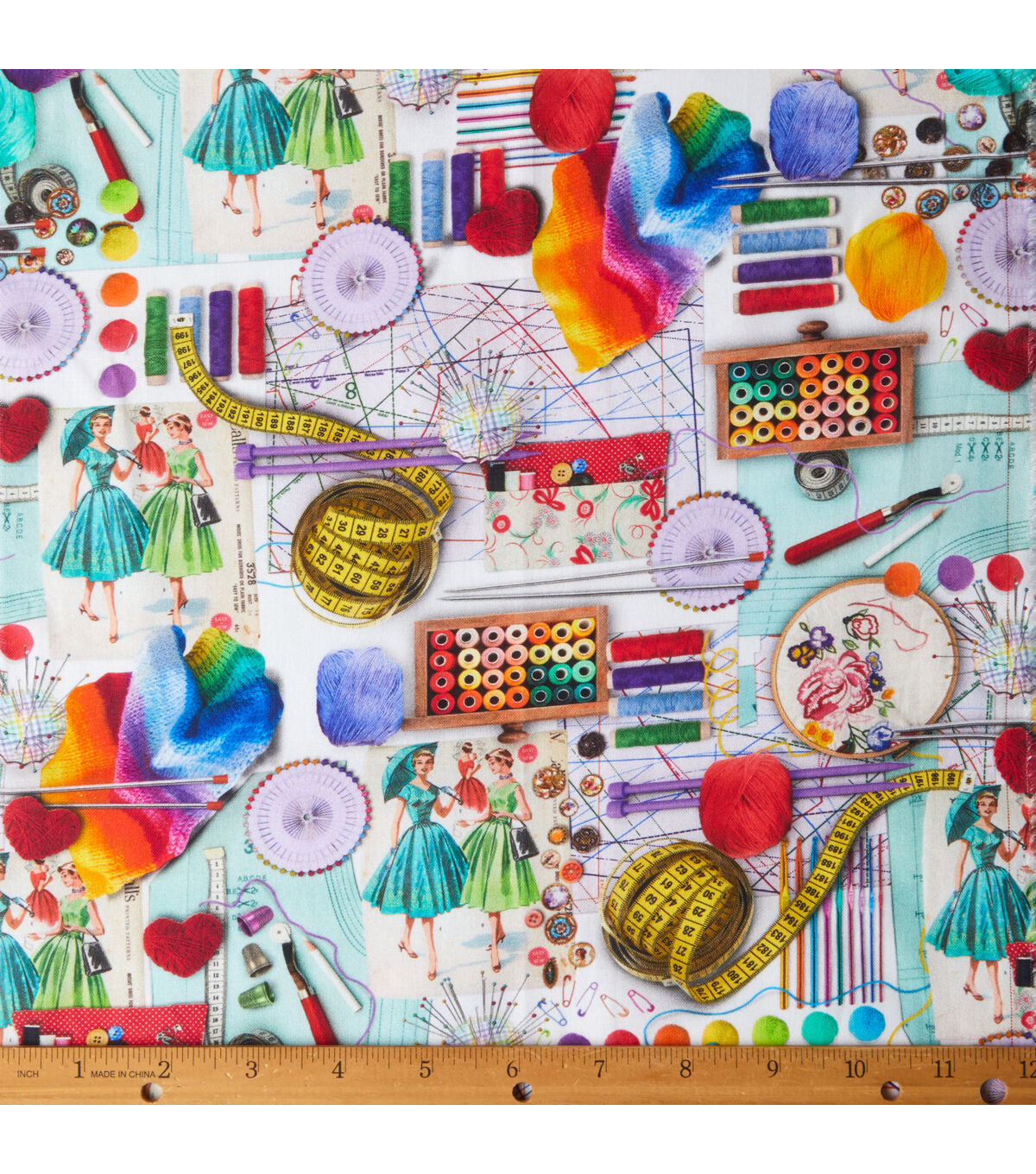 Robert Kaufman Multicolor Craft Table Novelty Cotton Fabric