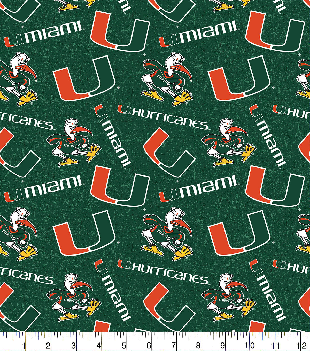 University of Miami Hurricanes Cotton Fabric Tone on Tone