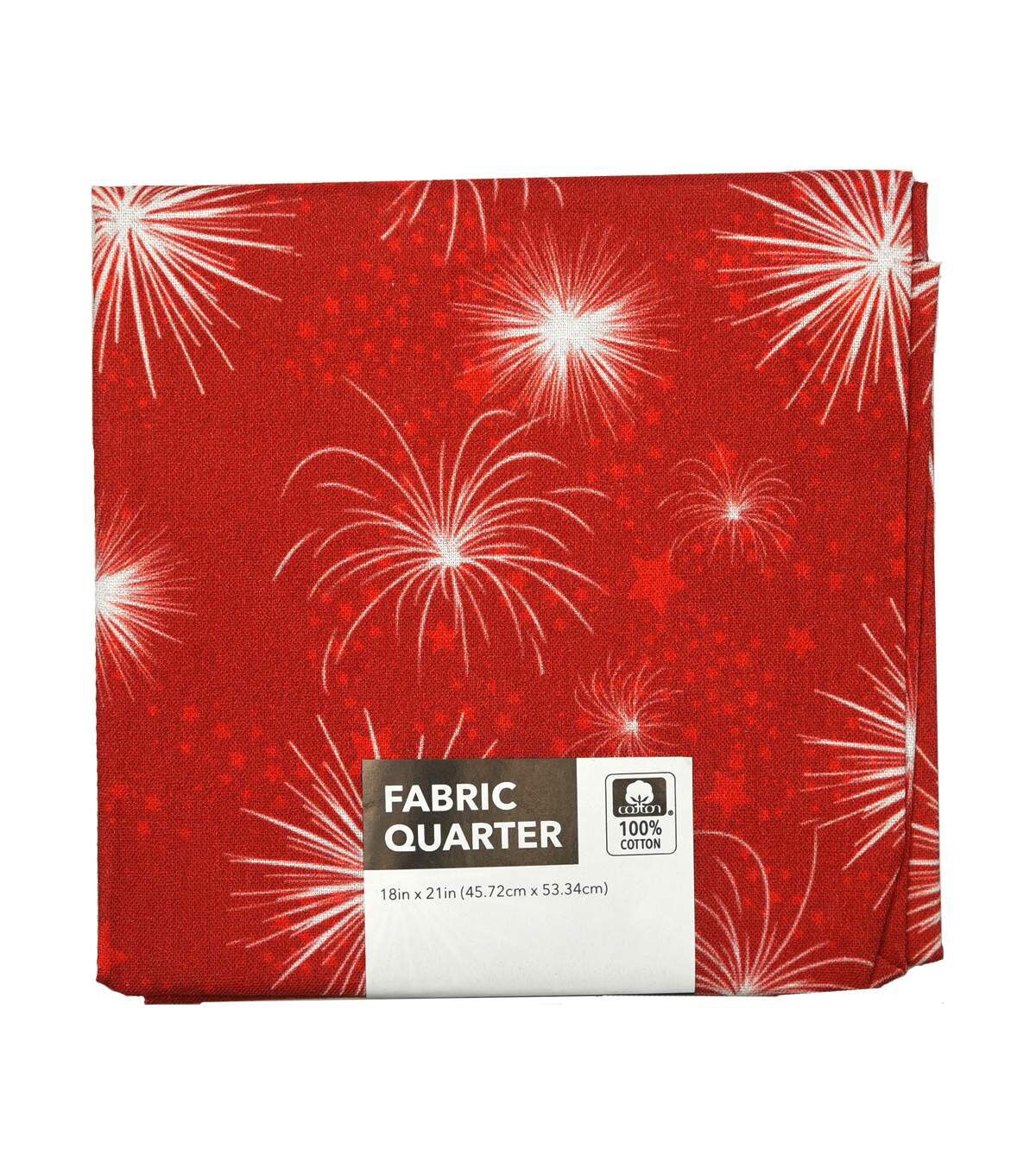 Packed White Fireworks On Red Cotton Fabric Quarter