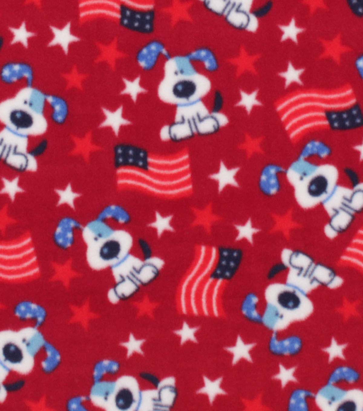Patriotic Dog on Red Anti Pill Plush Fleece Fabric