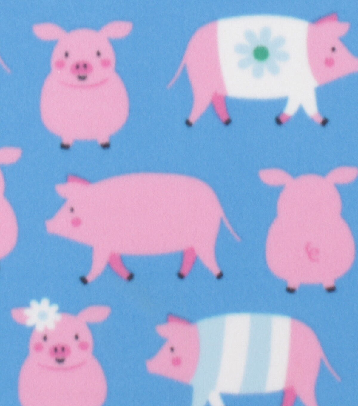 Happy Pigs on Blue Blizzard Fleece Fabric