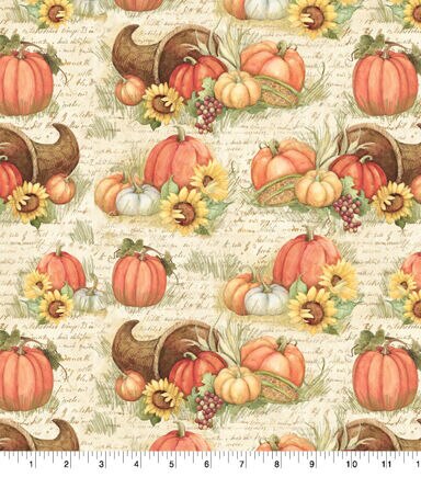 Susan Winget Pumpkins And Cornucopia Fall Cotton Fabric