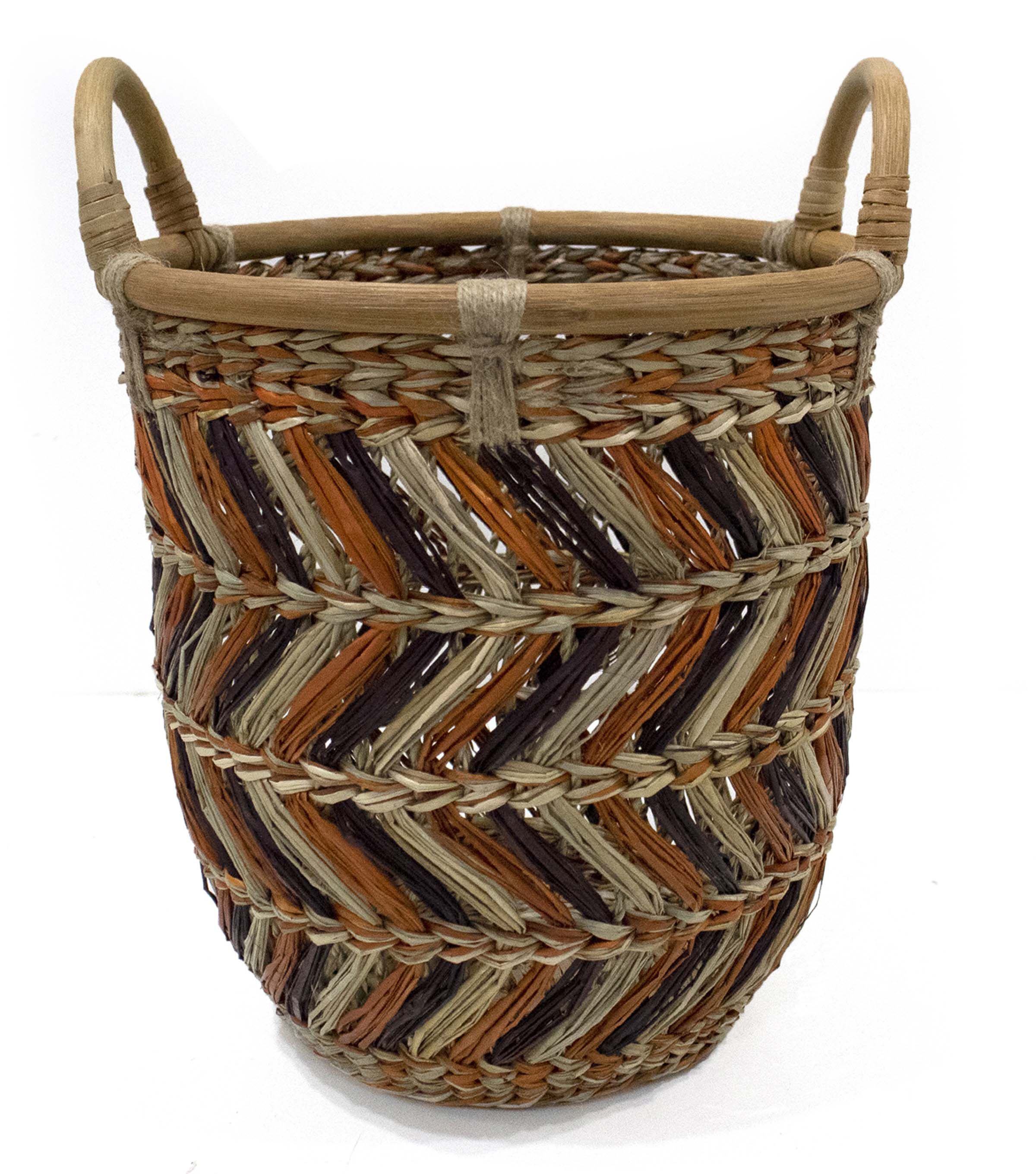 12 Chevron Seagrass & Rattan Woven Basket by Place & Time