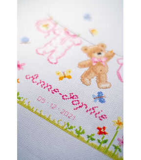 Vervaco 8 x 9 Birth Bear Counted Cross Stitch Kit