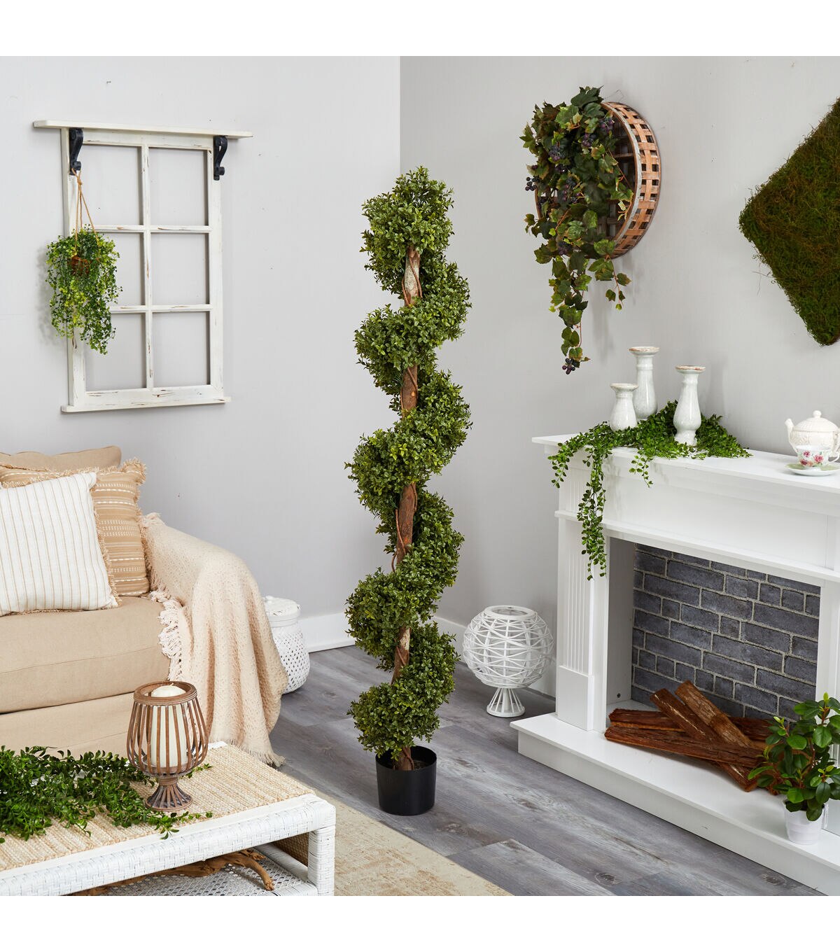 Nearly Natural 6ft. Boxwood Spiral Topiary Artificial Tree