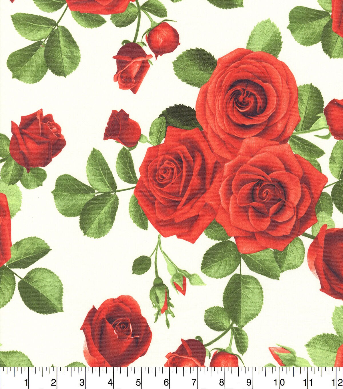 Hi Fashion Roses on White Premium Cotton Fabric