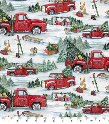 White Snowy Ski Day Christmas Cotton Fabric