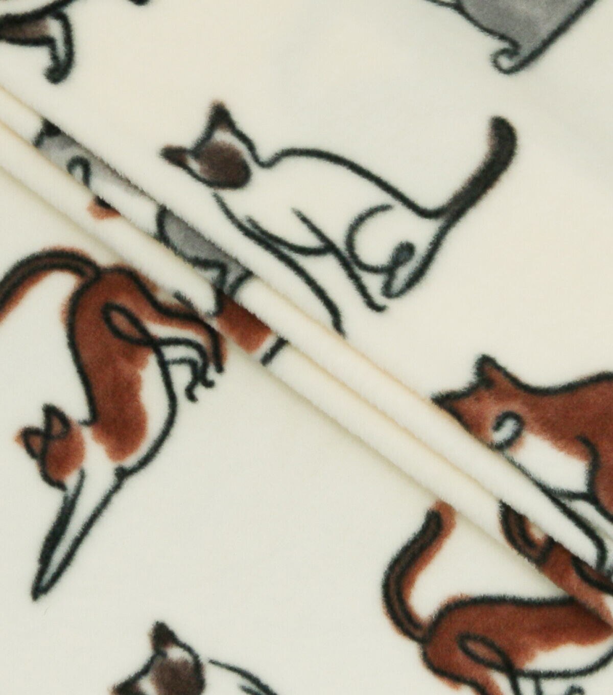 Multiple Sketched Cats on Ivory Anti Pill Fleece Fabric