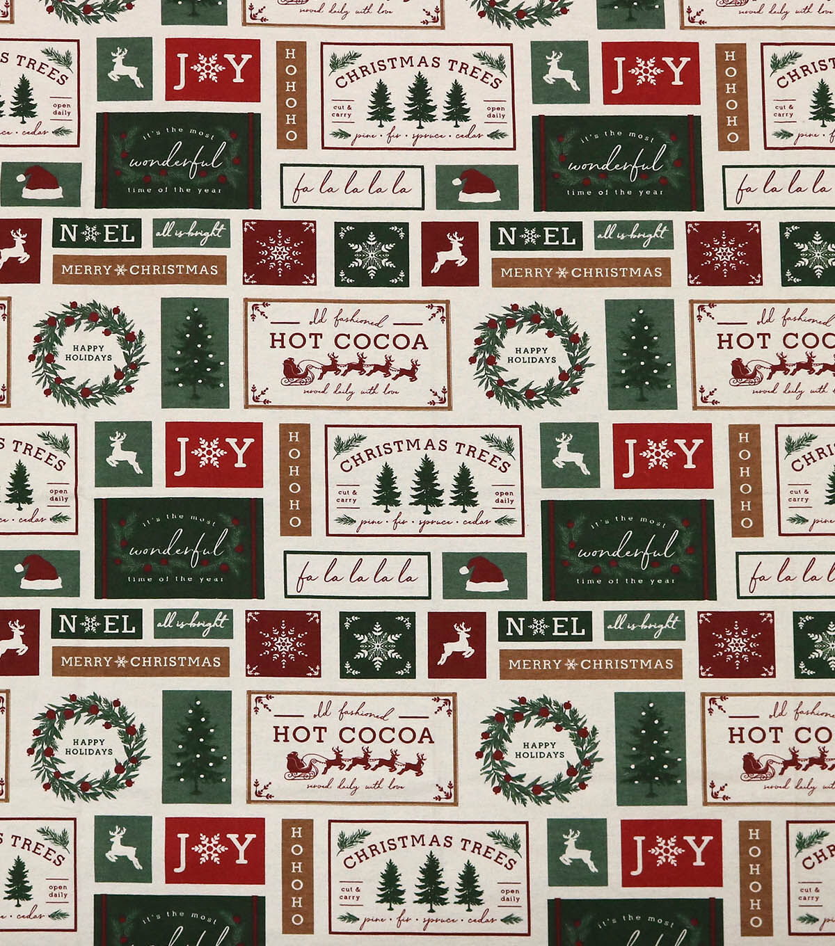 Square Words on White Super Snuggle Christmas Flannel Fabric